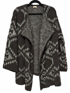 POL Drape Front Aztec Cardigan Sweater - Blue & Gray